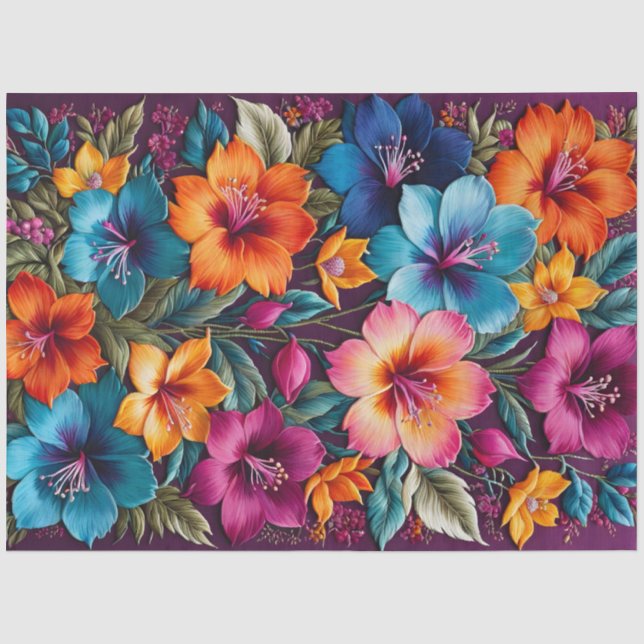 Seda Papel de Tecido de Arte Floral Colorida (Frente )