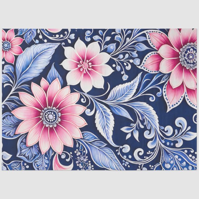 Seda Papel De Tecido De Arte Floral Colorida (Frente )
