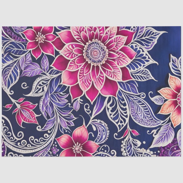 Seda Papel De Tecido De Arte Floral Colorida (Frente )