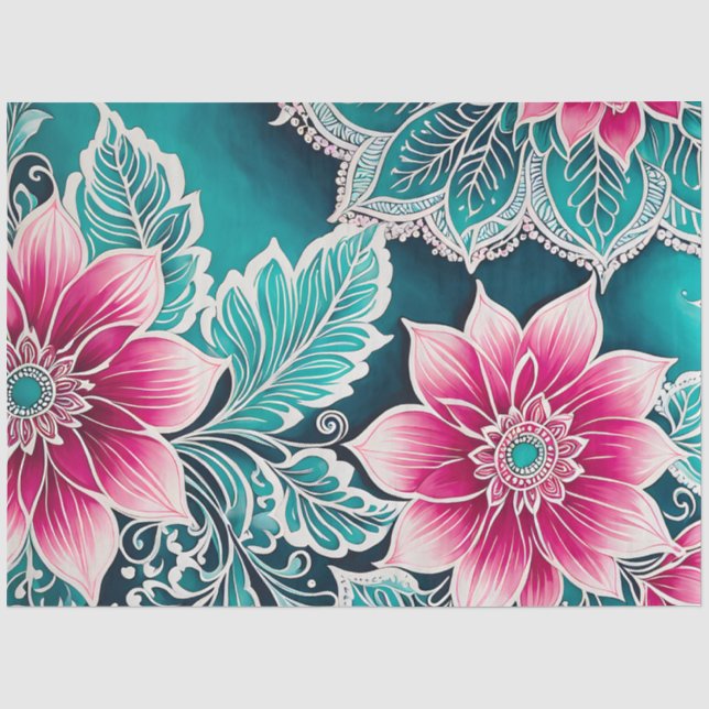 Seda Papel De Tecido De Arte Floral Colorida (Frente )