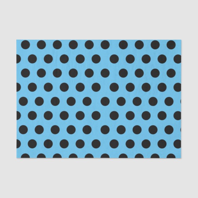 Seda Papel de Tecido de Bolinhas Médio Preto e Azul (Frente )