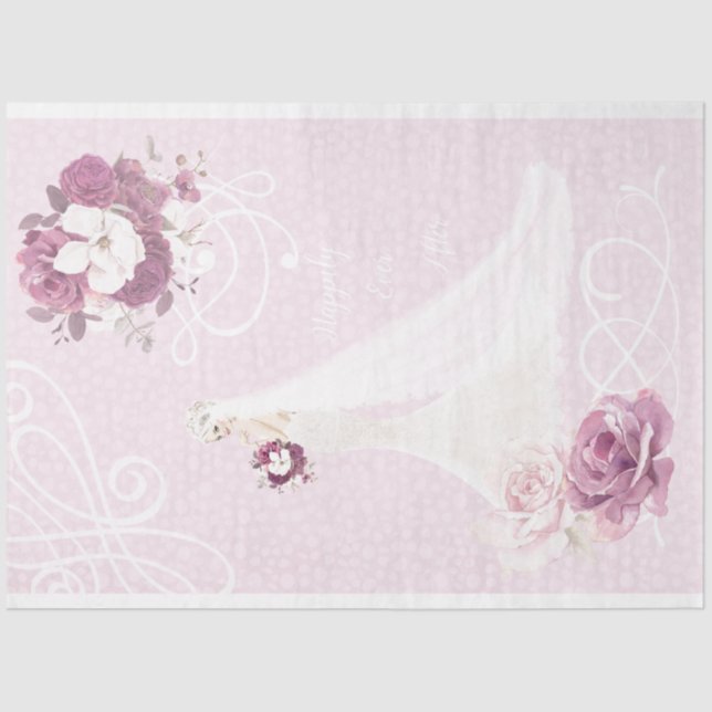 Seda Papel de Tecido de Casamento de Noiva Floral, Cor- (Frente )
