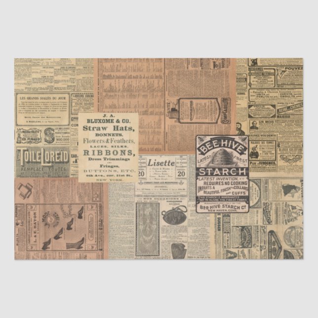 Seda Papel de Tecido de Colagem de Anúncios Vintage (Frente )