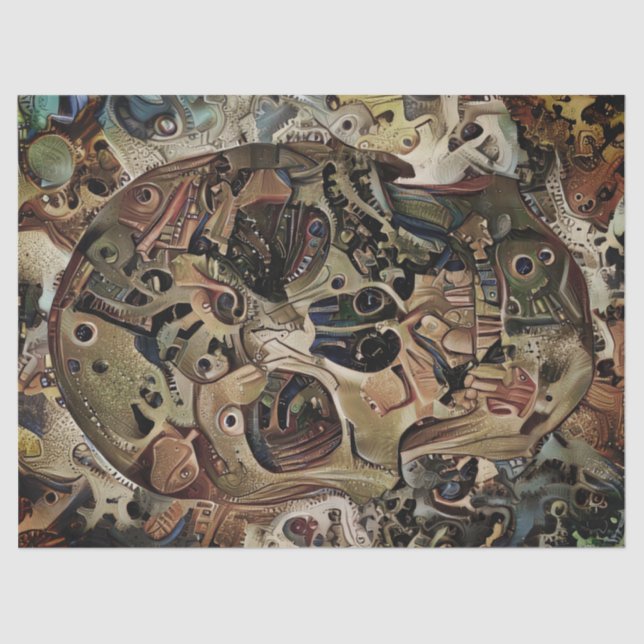 Seda Papel de Tecido de Decopagação do Caveira Steampun (Frente )