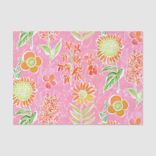 Seda Papel de Tecido de Decoupage Cor-de-Rosa Floral (Frente )