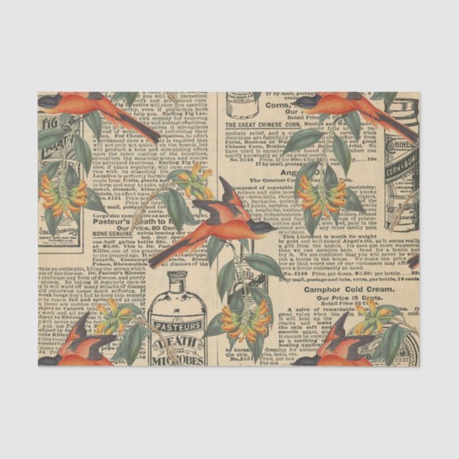 Seda Papel de Tecido de Decoupage de Aves Vintage (Frente )