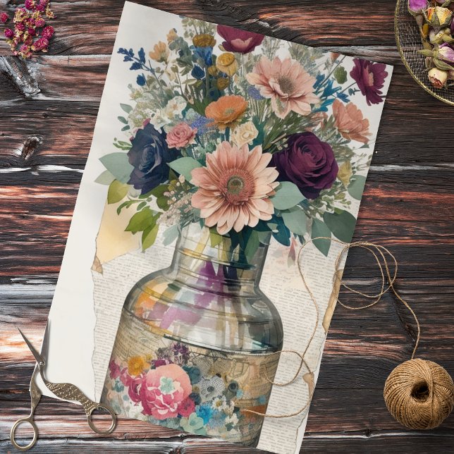 Seda Papel de Tecido de Decoupage de Colagem de Buquê F (Criador carregado)