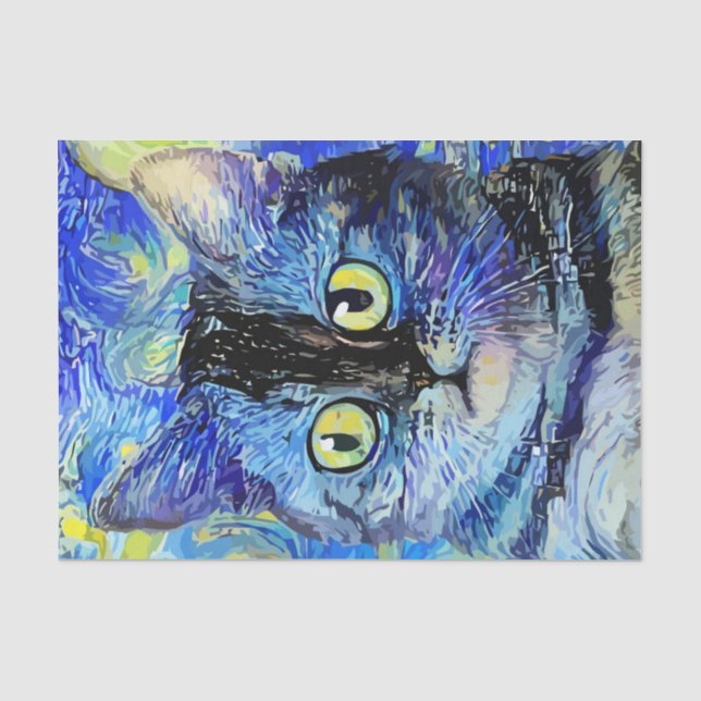 Seda Papel de Tecido de Decoupage de Gato de Mosaico Az (Frente )