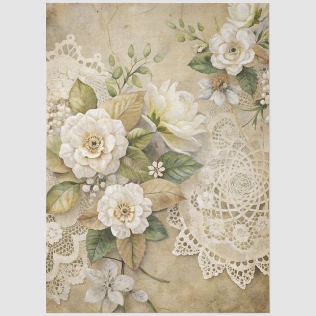Seda Papel de Tecido de Decoupage de Grunge Floral Bran (Frente )