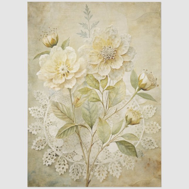 Seda Papel de Tecido de Decoupage de Grunge Floral Bran (Frente )