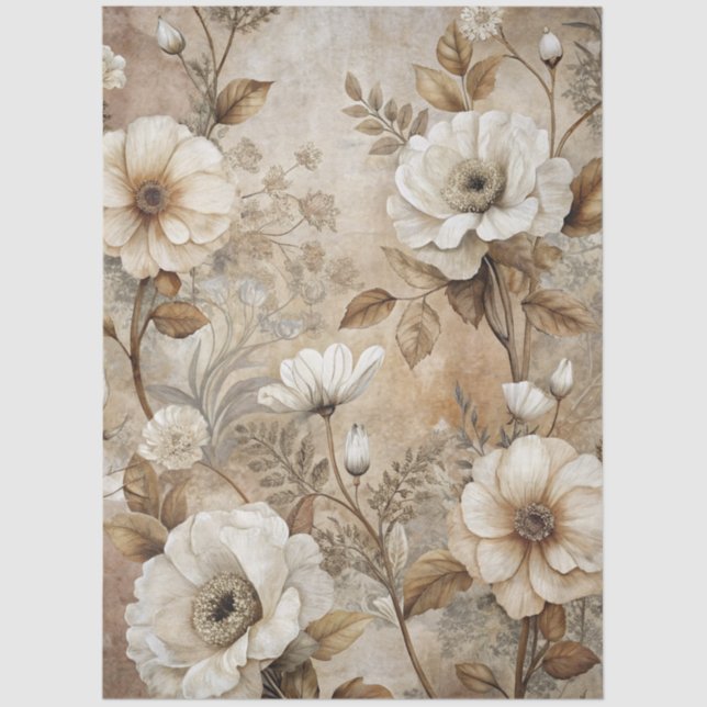 Seda Papel de Tecido de Decoupage de Grunge Floral Bran (Frente )