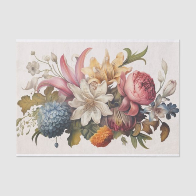 Seda Papel de Tecido de Decoupage do Buquê Floral Vinta (Frente )