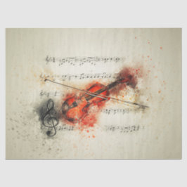 Seda Papel de Tecido de Decoupage do Violino de Música 