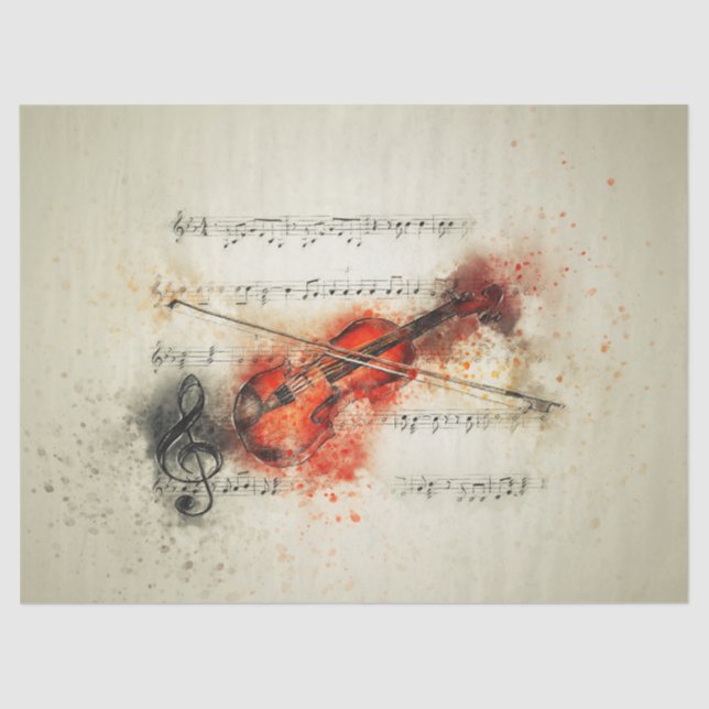 Seda Papel de Tecido de Decoupage do Violino de Música  (Frente )