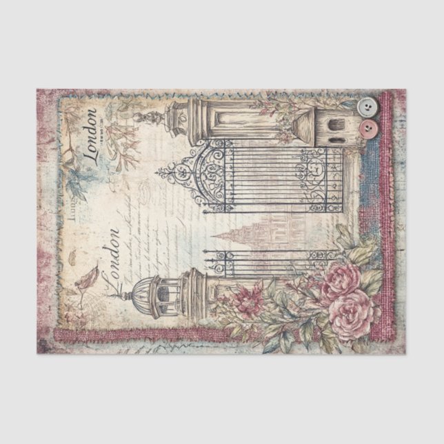 Seda Papel de Tecido de Decoupage em Londres (Frente )