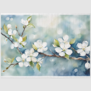 Seda Papel de Tecido de Decoupage Floral Azul e Branco