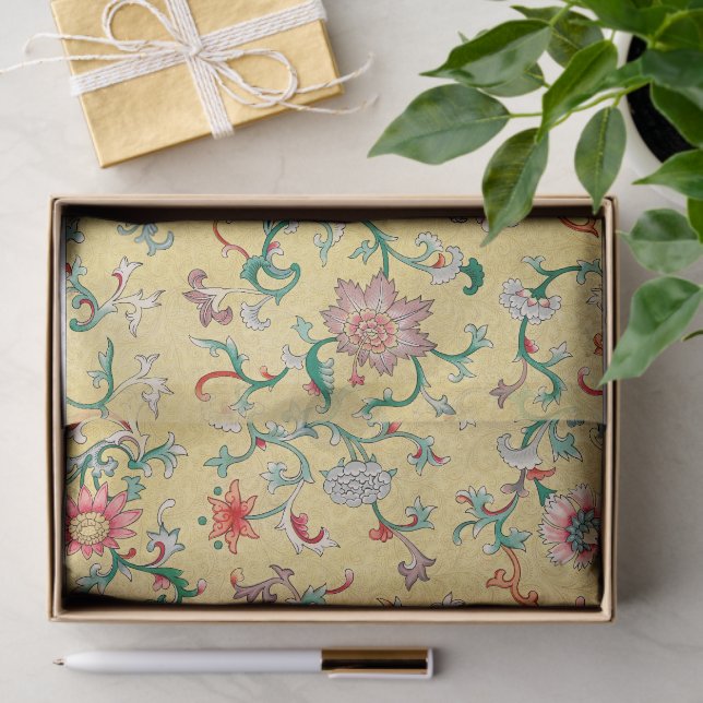 Seda Papel de Tecido de Decoupage Floral Chinês Amarelo (Presente)