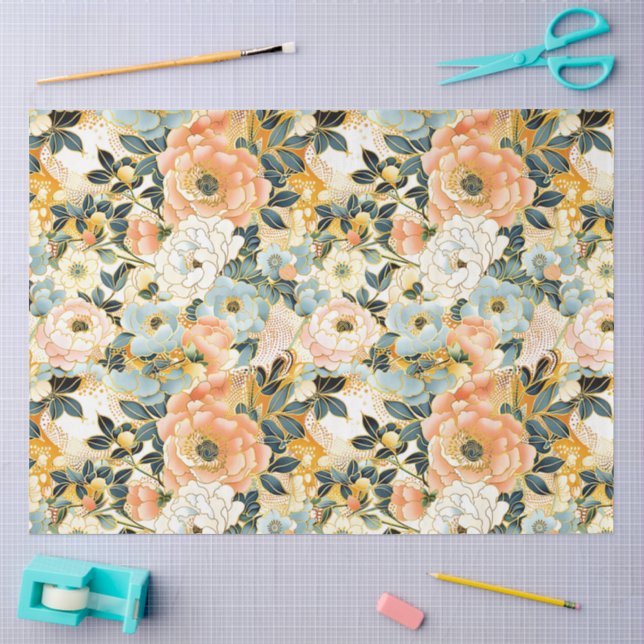 Seda Papel de Tecido de Decoupage Floral Japonês Elegan (Arte )