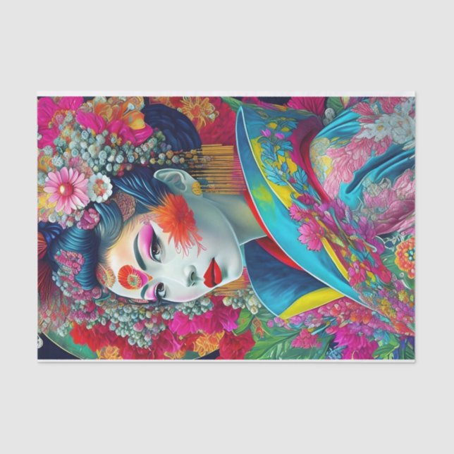 Seda Papel de Tecido de Decoupage Geisha Colorido Chic (Frente )