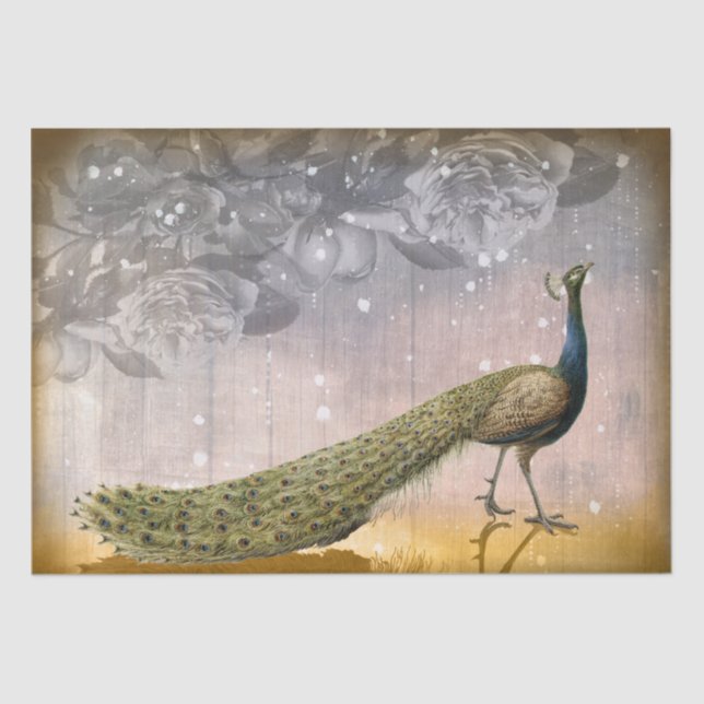 Seda Papel de Tecido de Desligar Peacock e Rosas (Frente )