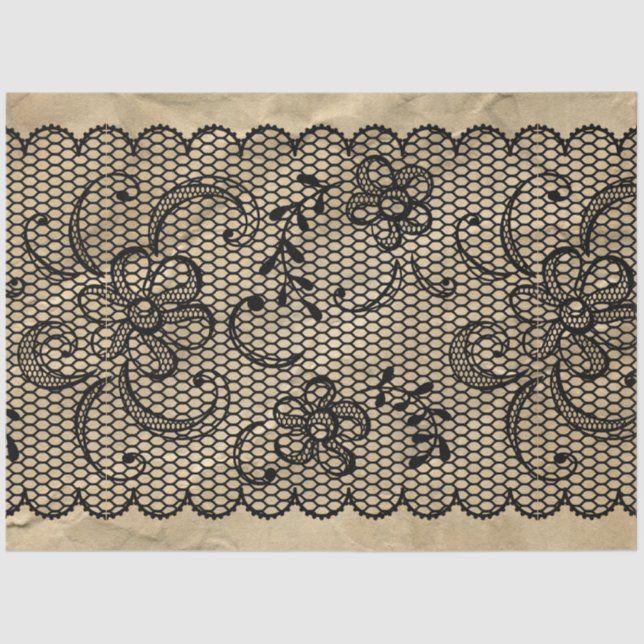 Seda Papel de Tecido de Desvinculação do Lace Preto Vin (Frente )