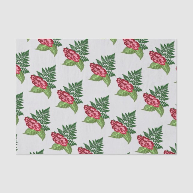 Seda Papel de Tecido de Flor Única e Samambaia (Frente )