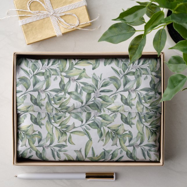 Seda Papel de Tecido de Folhas Tropicais Verdes (Presente)