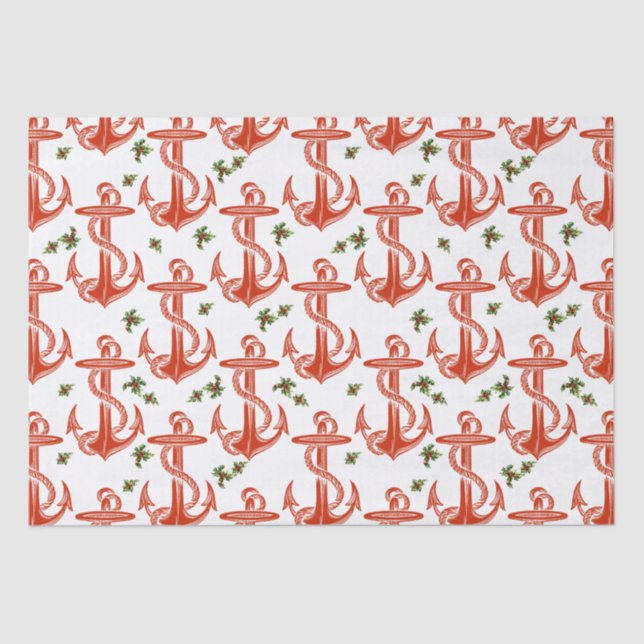 Seda Papel de Tecido de Natal Vermelho com Âncora Vinta (Frente )