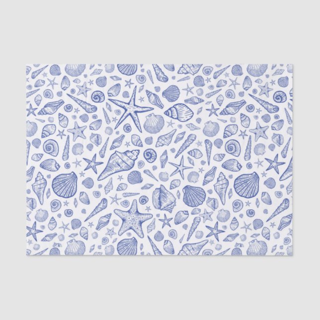 Seda Papel de Tecido de Seashell Ilustrado Azul (Frente )