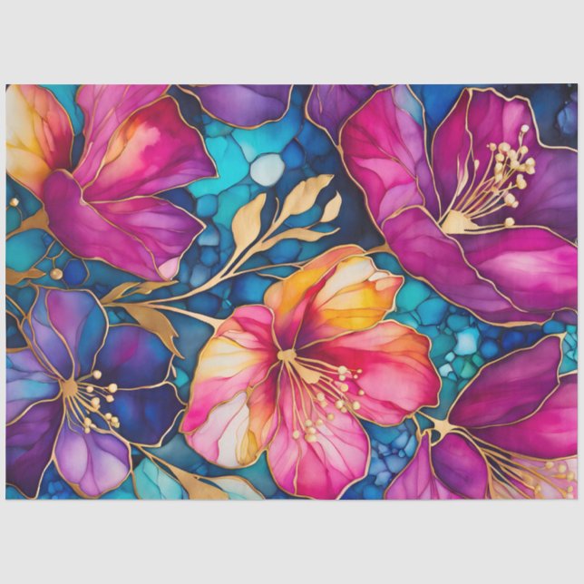 Seda Papel de Tecido de Tinta Floral Colorida (Frente )