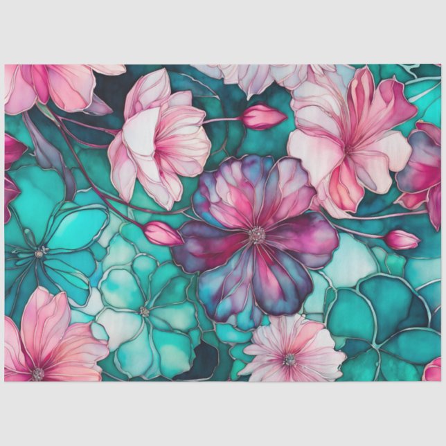 Seda Papel de Tecido de Tinta Floral Colorida (Frente )