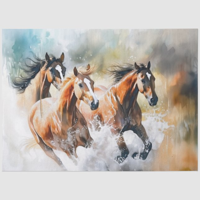 Seda Papel de Tecido Decoupage Cavalos em Aquarela (Frente )