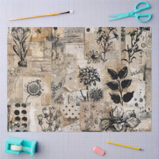 Seda Papel de Tecido Decoupage Colagem Botânica Com Tin