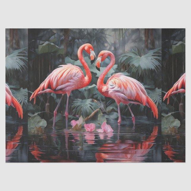Seda Papel de Tecido Decoupage com Dois Flamingos (Frente )