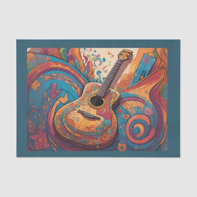 Seda Papel de Tecido Decoupage de Guitarra Retro (Frente )