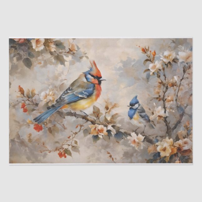 Seda Papel de Tecido Decoupage de Pássaros e Galhos (Frente )