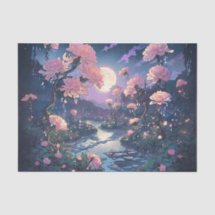 Seda Papel de Tecido Decoupage Jardim da Chuva ao Luar