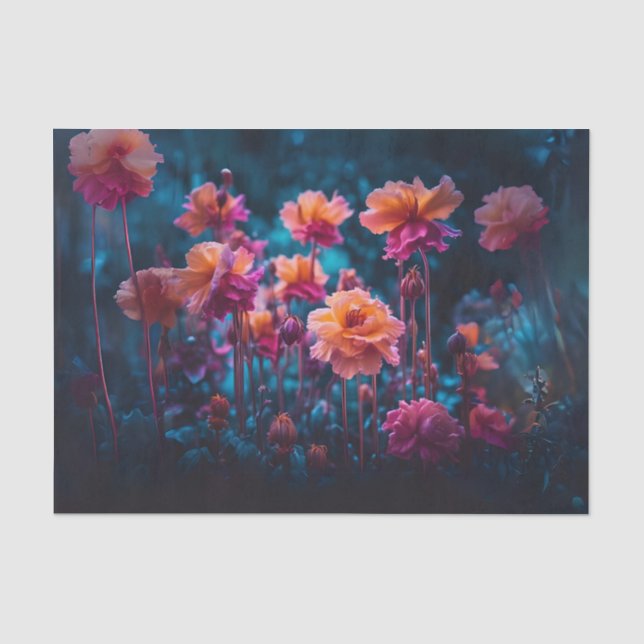 Seda Papel de Tecido Decoupage Jardim Floral Meia-Noite (Frente )