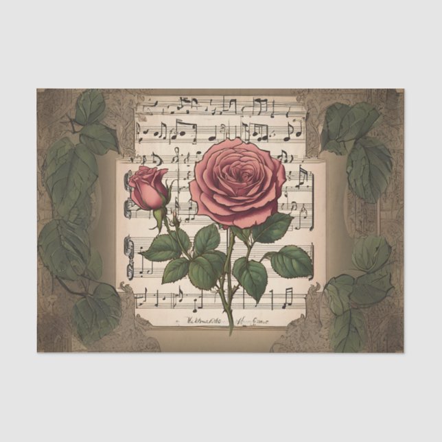 Seda Papel de Tecido Decoupage Música e Rosas (Frente )