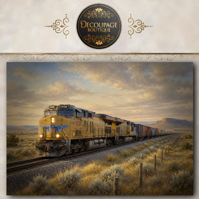 Seda Papel de Tecido Decoupage Paisagem Trem de Carga (Freight Train Landscape Decoupage Tissue Paper)