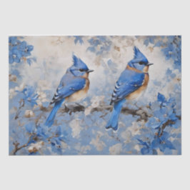 Seda Papel de Tecido Decoupage Pássaros Azuis e Flores