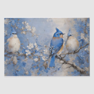 Seda Papel de Tecido Decoupage Pássaros Azuis e Flores