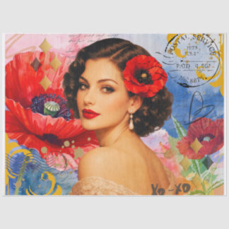 Seda Papel de Tecido Decoupage Vintage Poppy Muse
