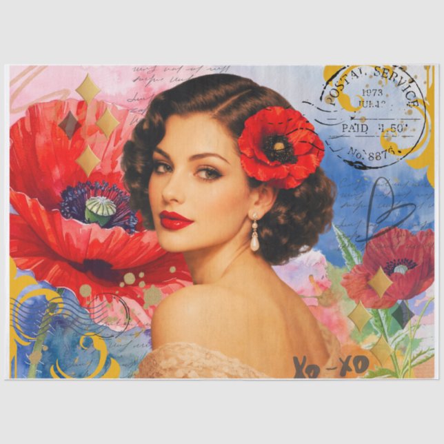 Seda Papel de Tecido Decoupage Vintage Poppy Muse (Frente )