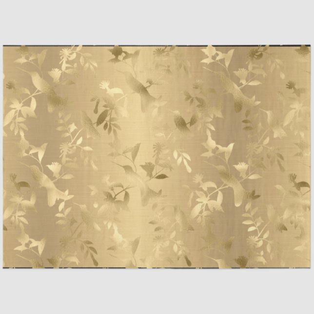 Seda Papel de Tecido Elegante Dourado Hummingbird (Frente )