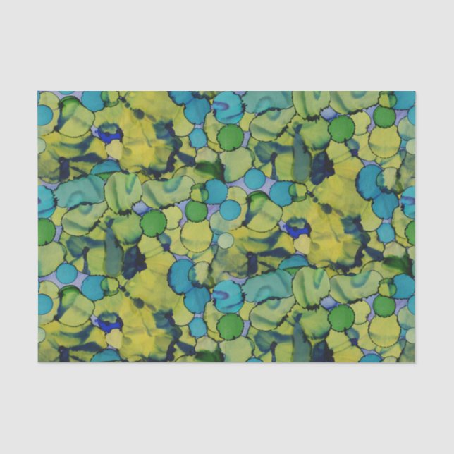 Seda Papel de Tecido em Aquarela Abstrata Verde Azul Tu (Frente )