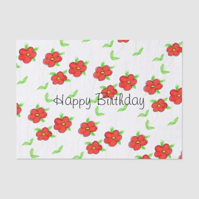 Seda Papel de Tecido Feliz Aniversário Vermelho Flor (Frente )