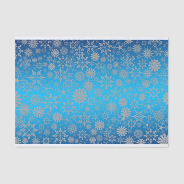 Seda Papel de Tecido Floco de Neve Azul e Prateado de N (Frente )
