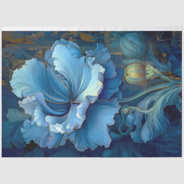 Seda Papel de Tecido Flor Pintado Azul (Frente )