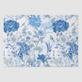 Seda Papel de Tecido Flor Selvagem de Chinoiserie Azul